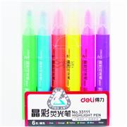6色套装荧光笔-得力33111晶彩荧光笔-得力S604荧光笔